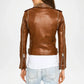 brown moto leather jacket women chic design