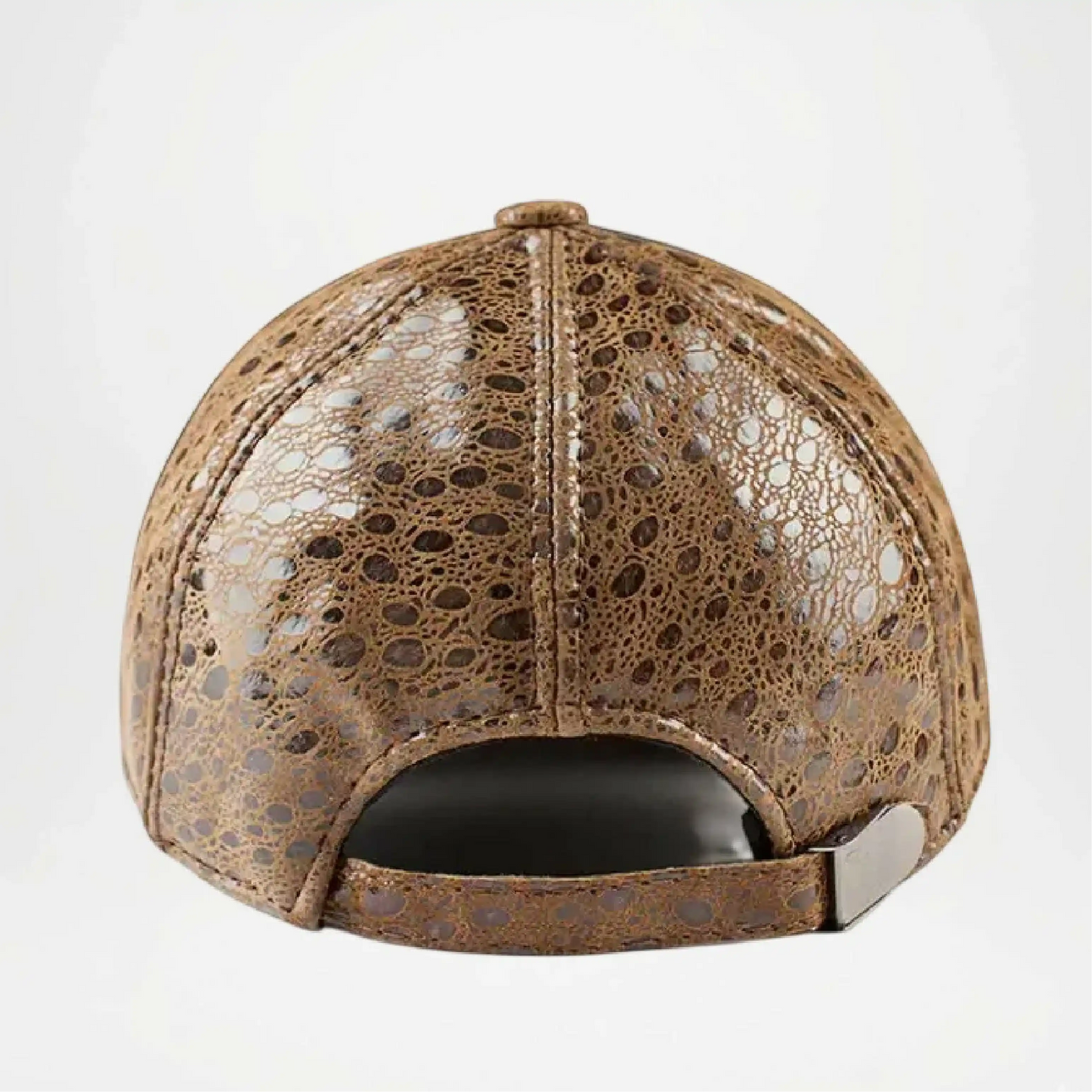 Brown leather cap with perforated design 