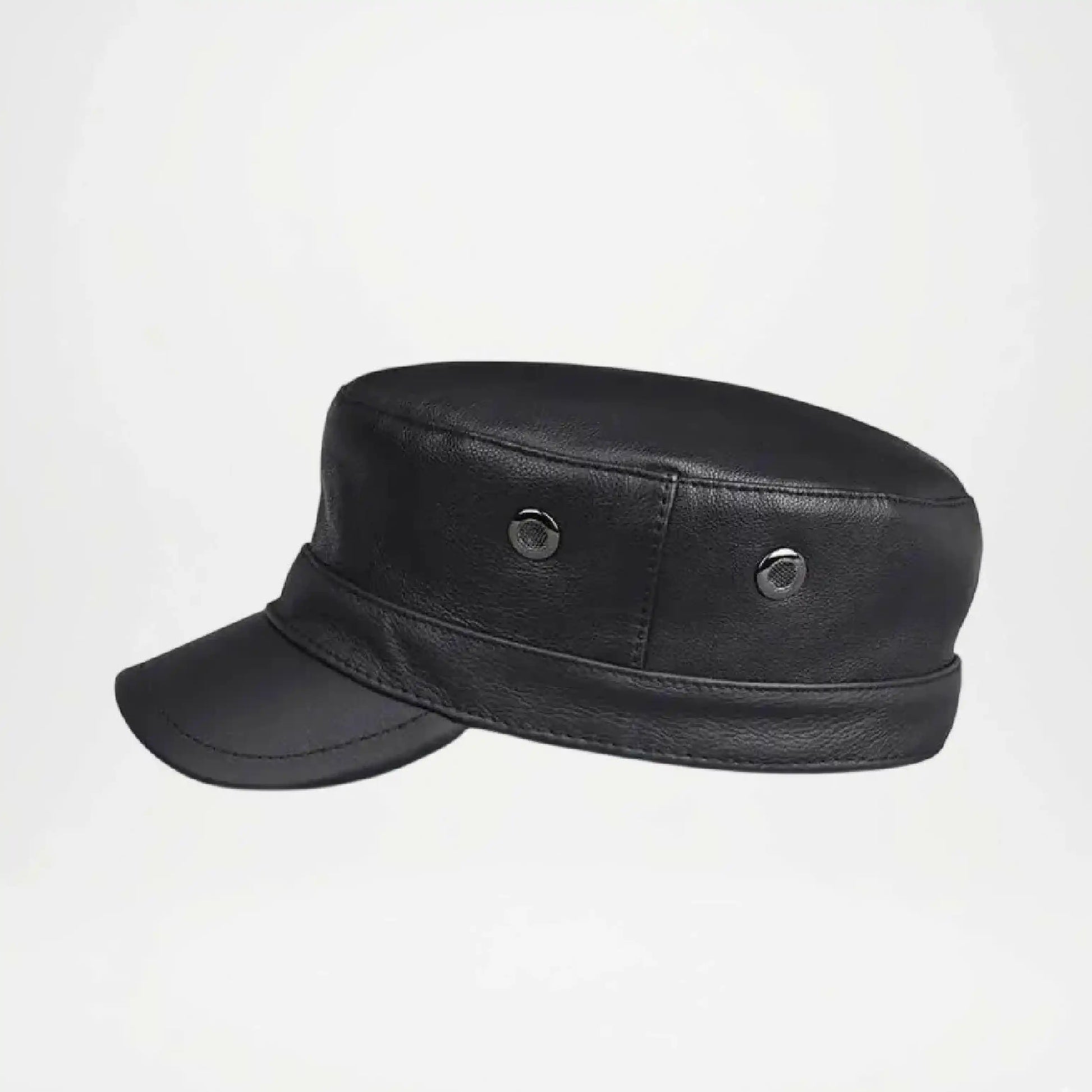 Black leather cap on a white background