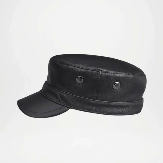 Black leather cap on a white background