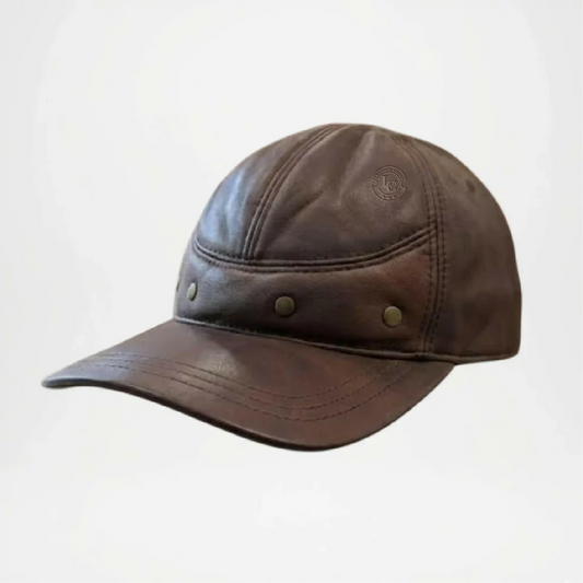 Brown leather cap on a light gray background