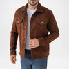 brown suede trucker jacket
