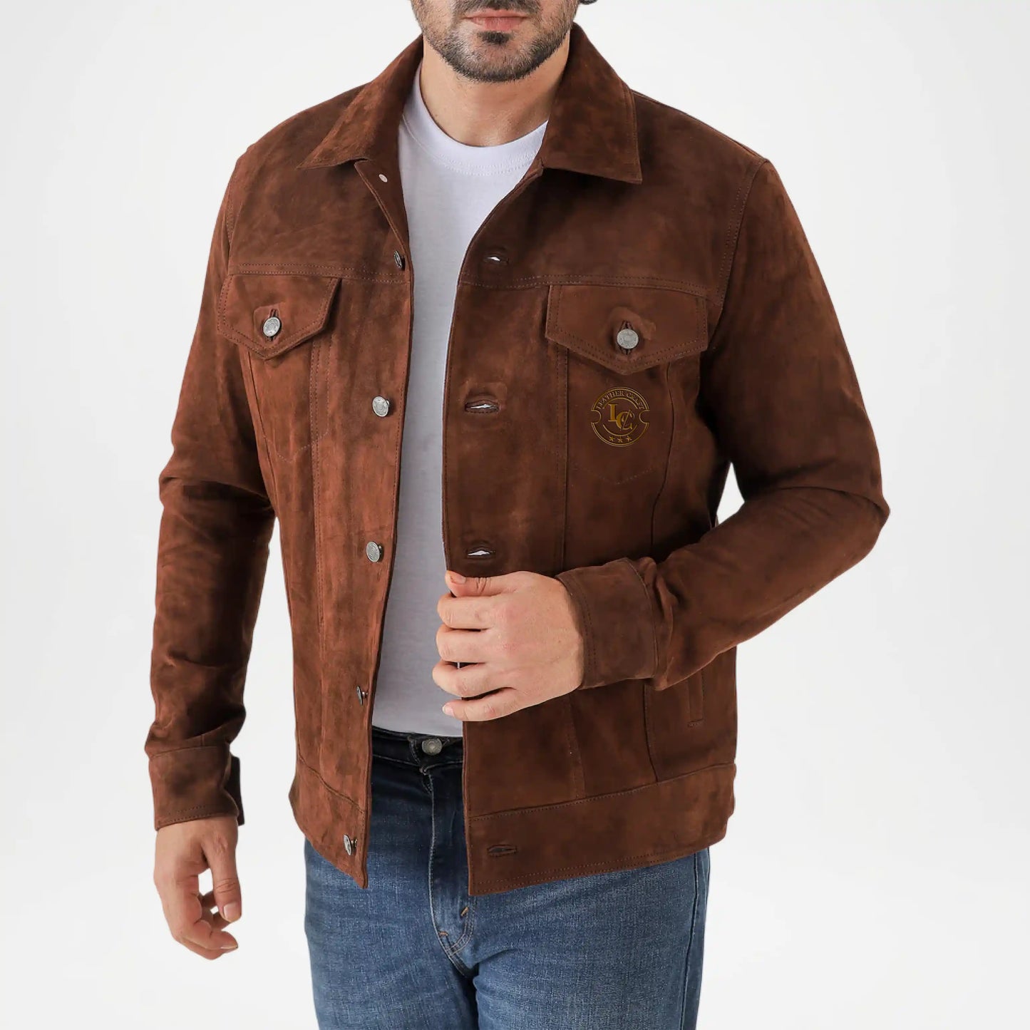 brown suede trucker jacket