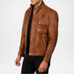 Classic Biker Style Men’s Brown Leather Moto Jacket