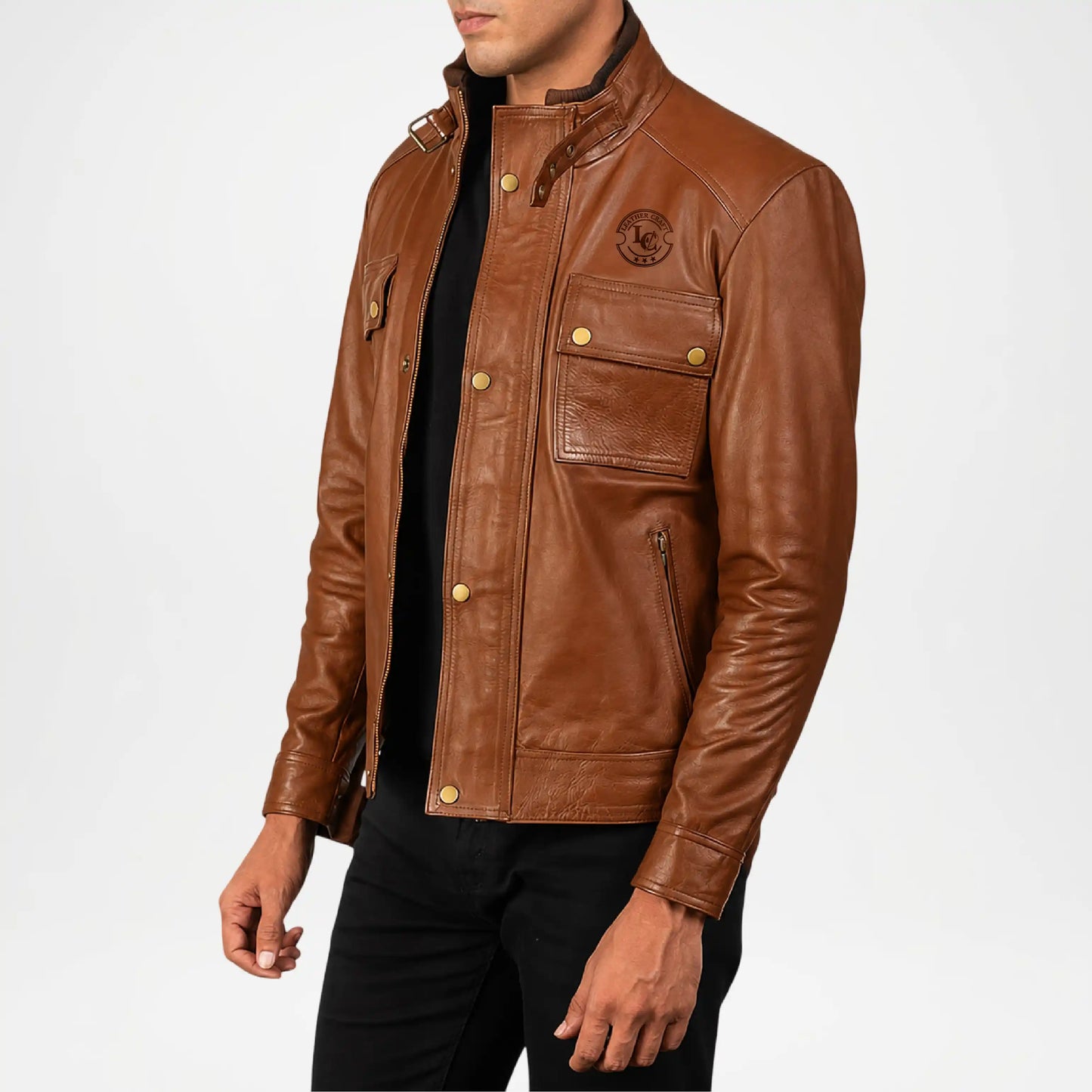 Classic Biker Style Men’s Brown Leather Moto Jacket