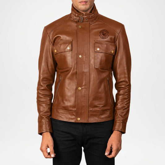 Classic Biker Style Men’s Brown Leather Moto Jacket