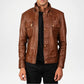 Classic Biker Style Men’s Brown Leather Moto Jacket