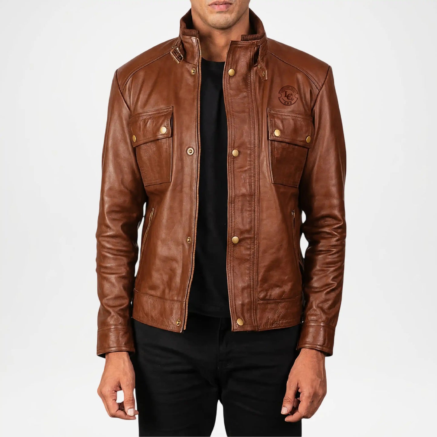 Classic Biker Style Men’s Brown Leather Moto Jacket