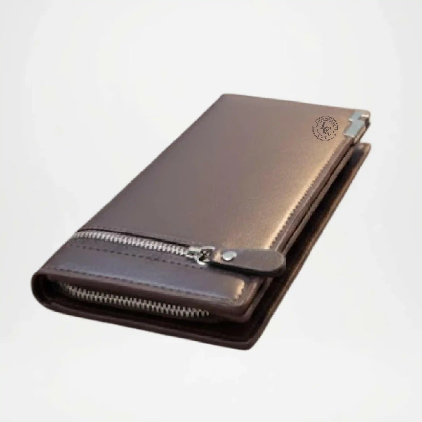 Brown PU Leather Zipper Wallet for Men