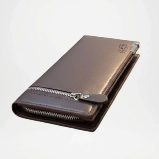 Classic Brown PU Leather Zipper Wallet for Men