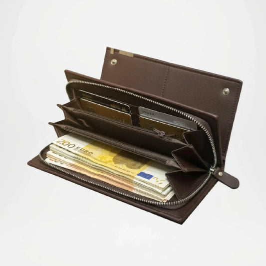 Classic Brown PU Leather Zipper Wallet for Men