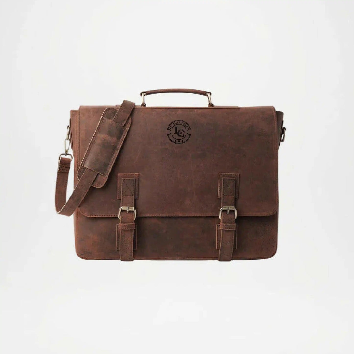 Distressed Brown Leather Messenger Bag
