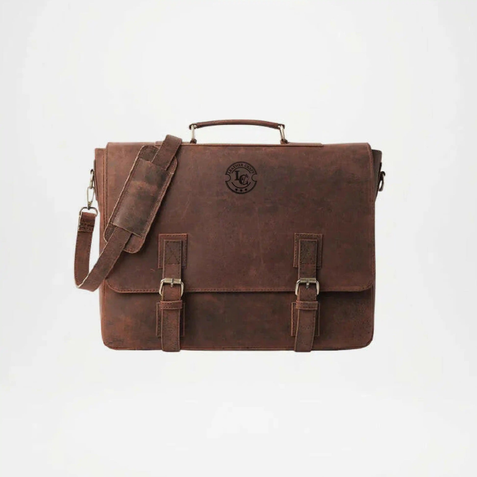 Distressed Brown Leather Messenger Bag