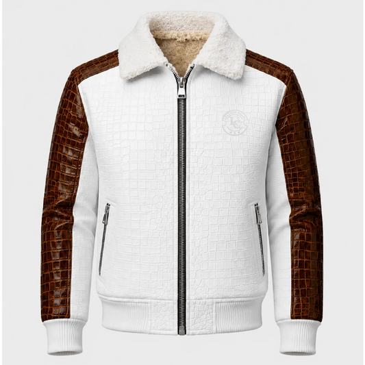 Crocodile Print Leather Jacket