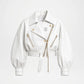 Cropped White Leather Moto Jacket Women's | Chic Biker Style