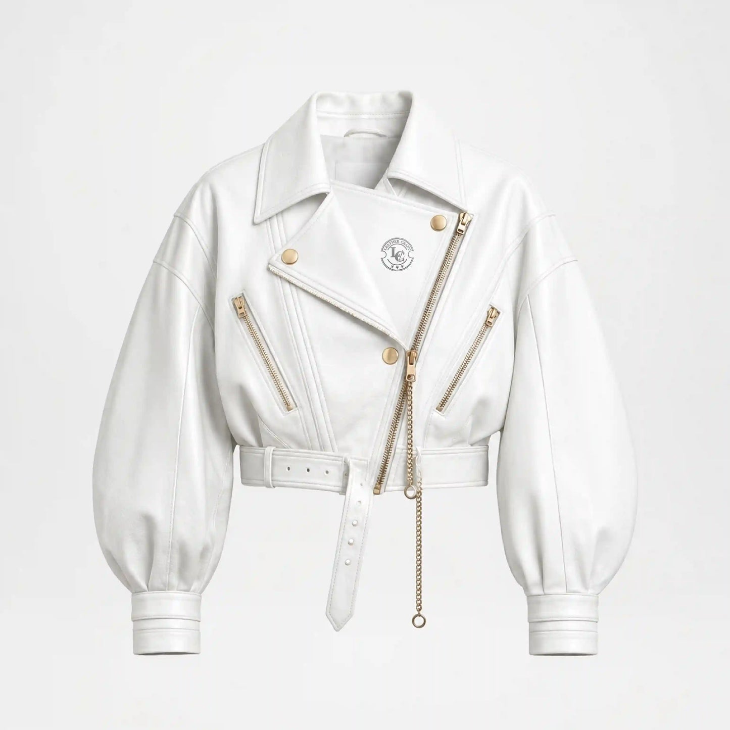 Cropped White Leather Moto Jacket Women's | Chic Biker Style