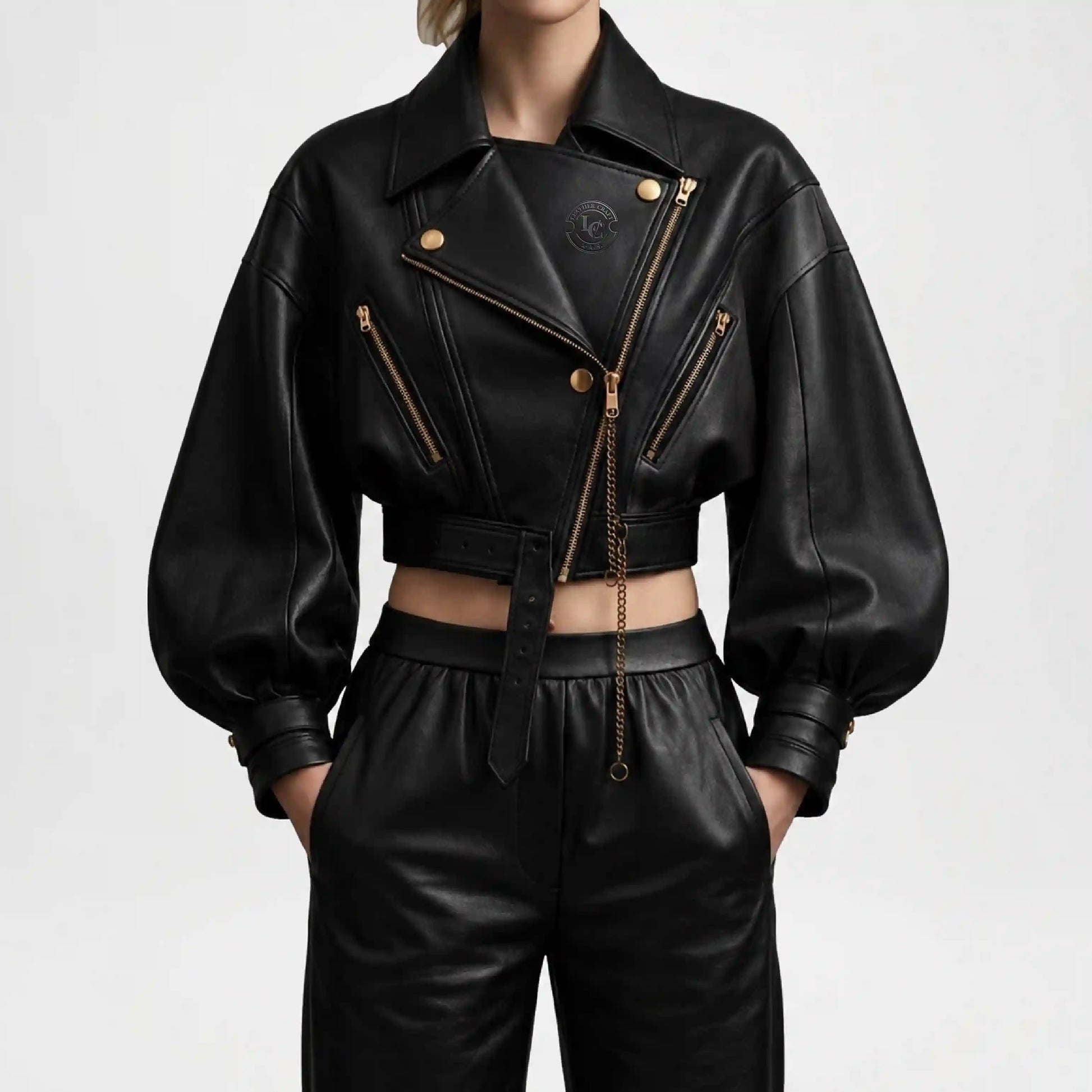 Cropped Black Leather Jacket
