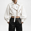 Cropped White Leather Jacket