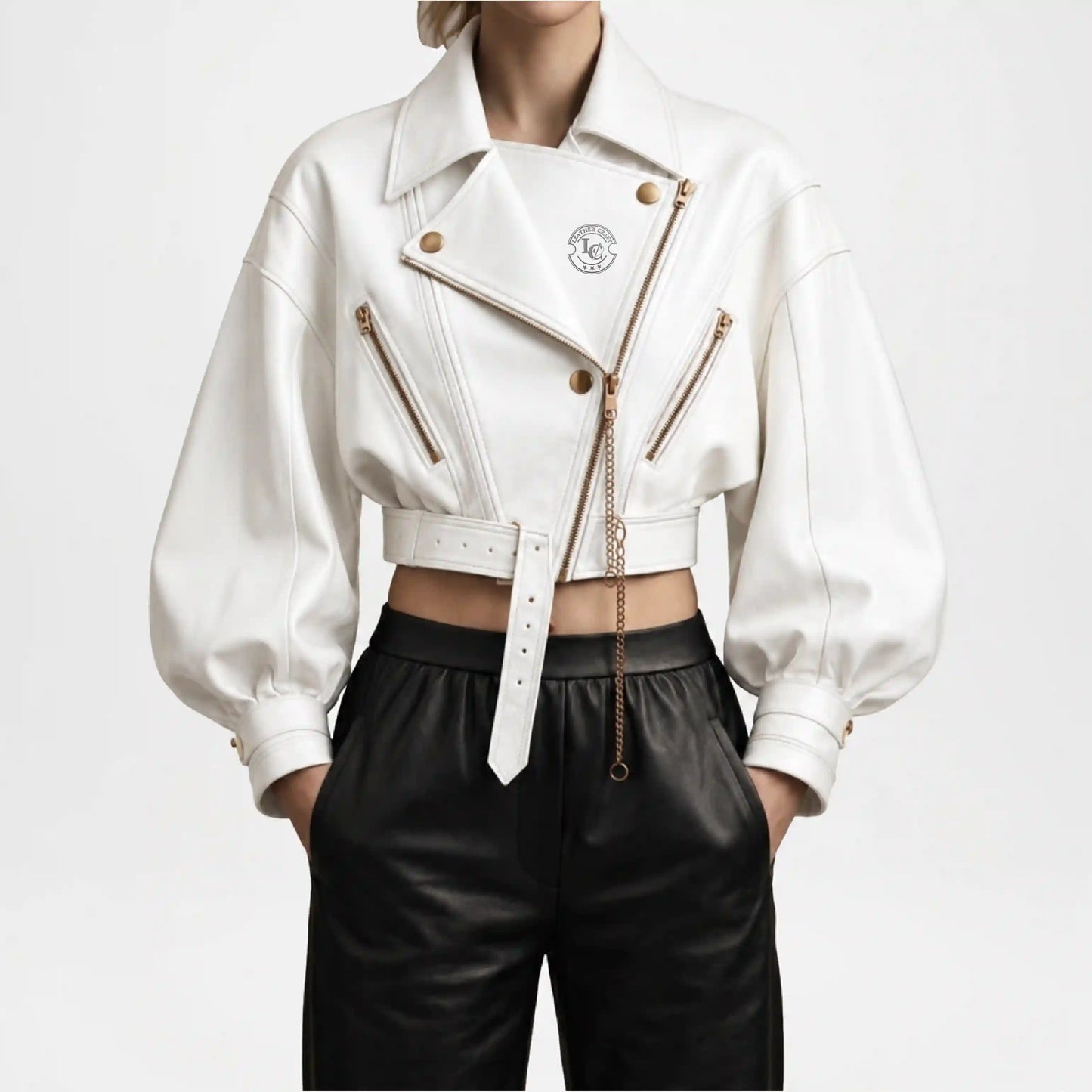 Cropped White Leather Jacket