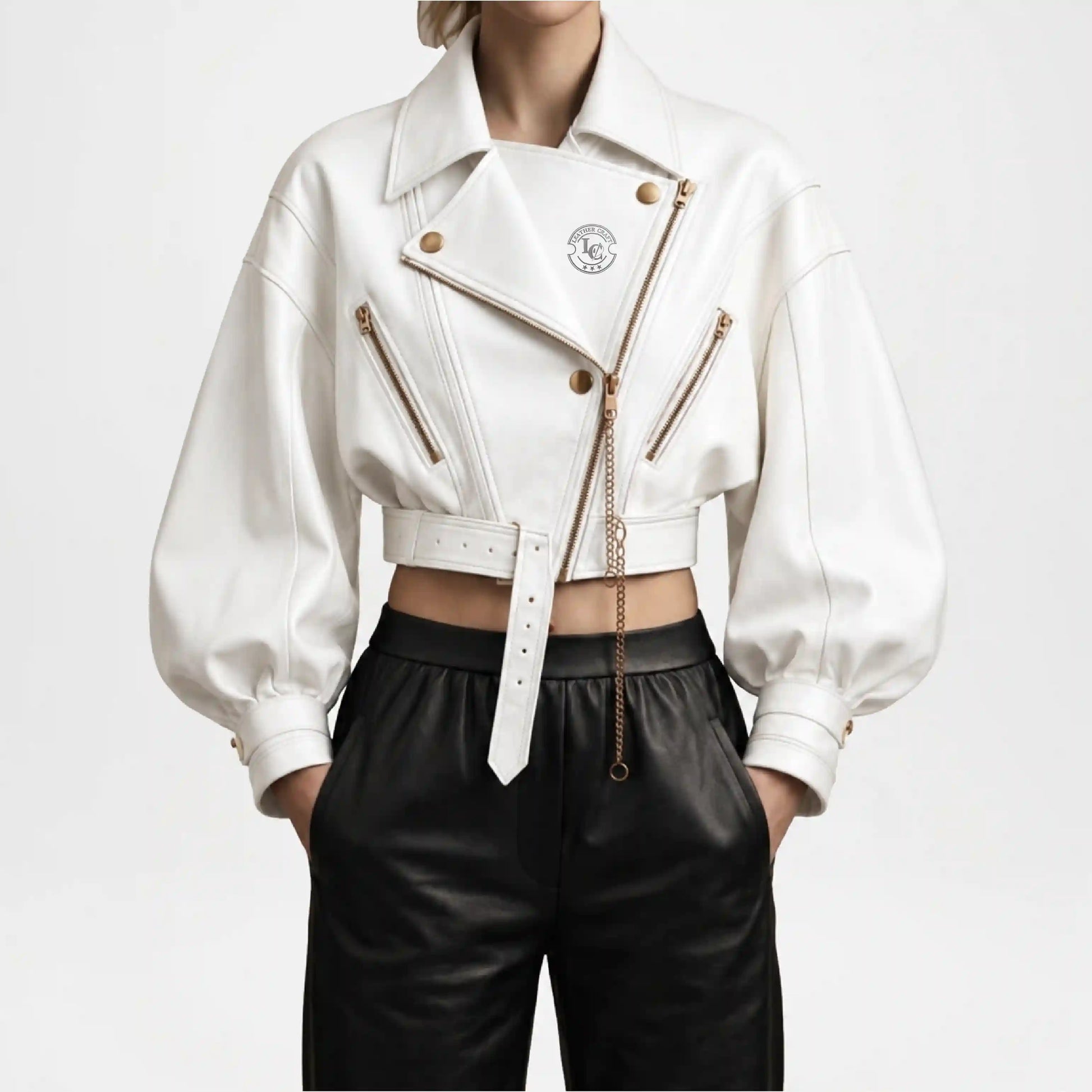 Cropped White Leather Jacket
