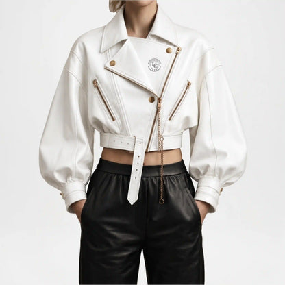 Cropped White Leather Jacket