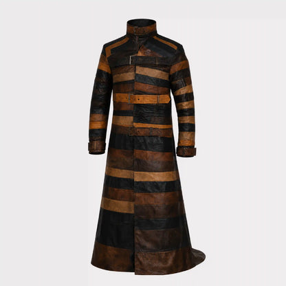 Rogue Patchwork Leather Long Coat Womens