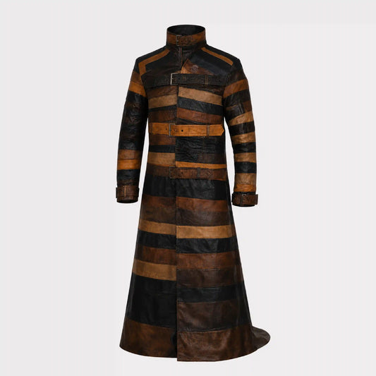 Rogue Patchwork Leather Long Coat Womens