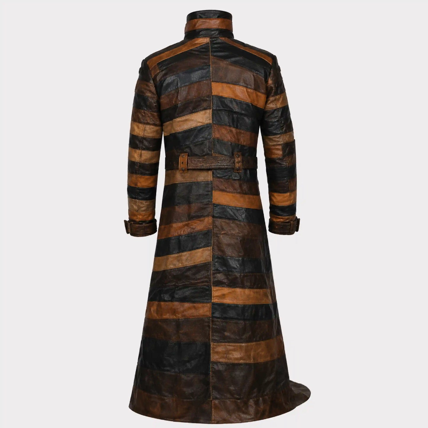 Rogue Patchwork Leather Long Coat Womens