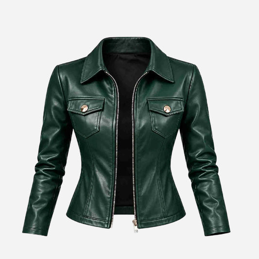 Dark Green Leather Jacket Women