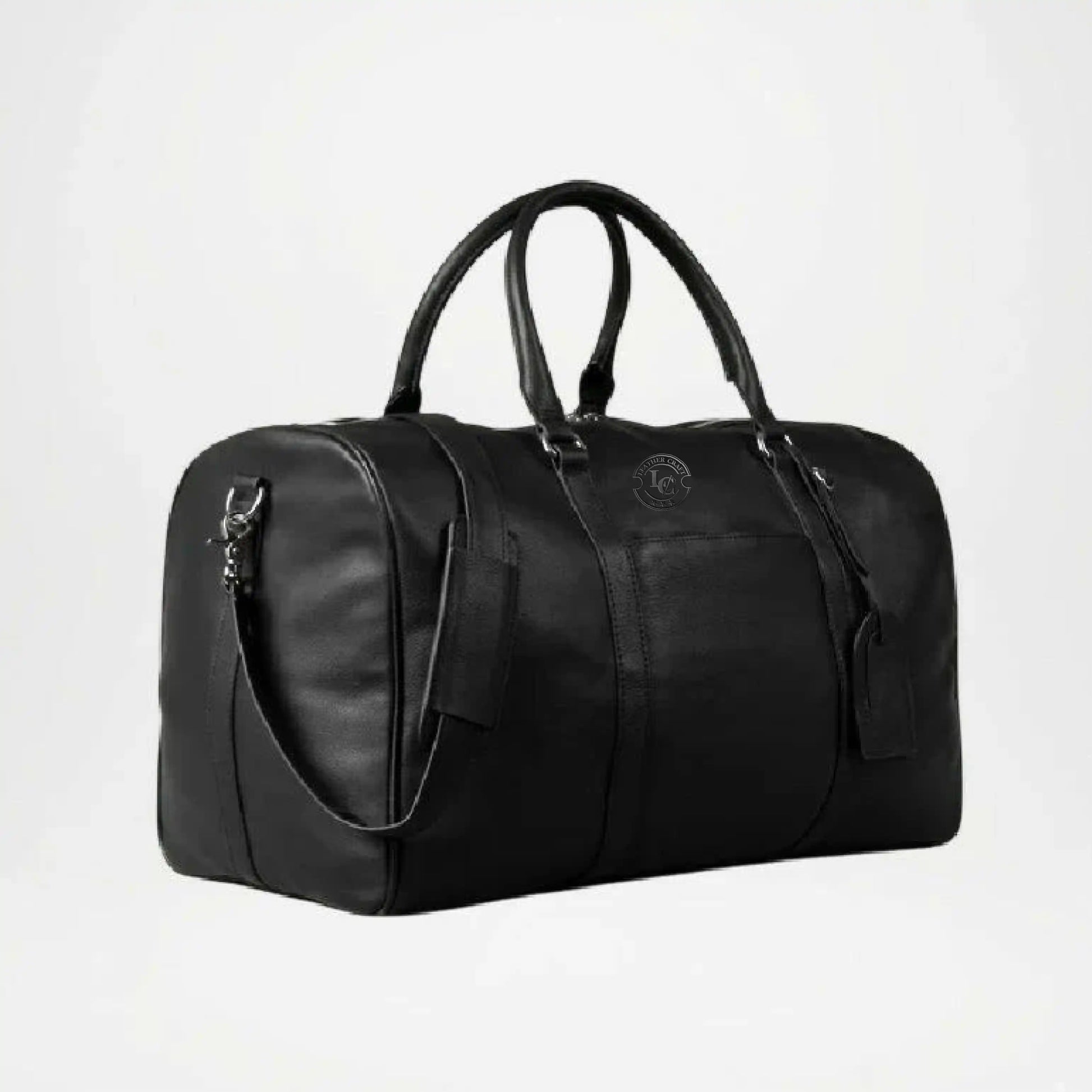 Darrio Black Leather Duffle Bag for Men