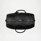 Black leather duffel bag on a white background