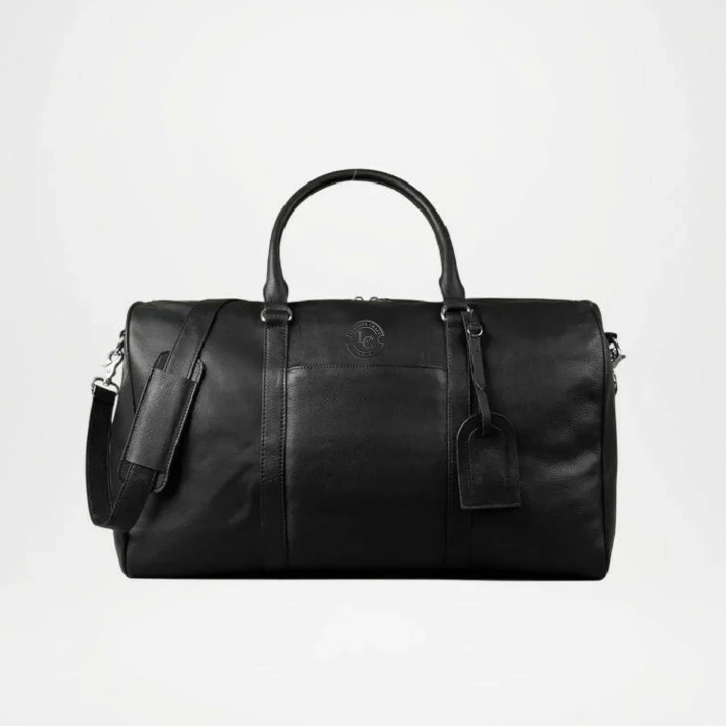Black Leather Duffle Bag for Men