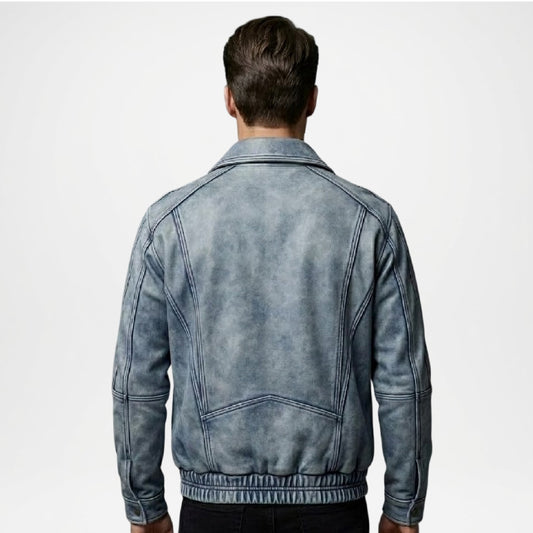 Light Blue Denim Jacket Men Classic Fit Casual Style