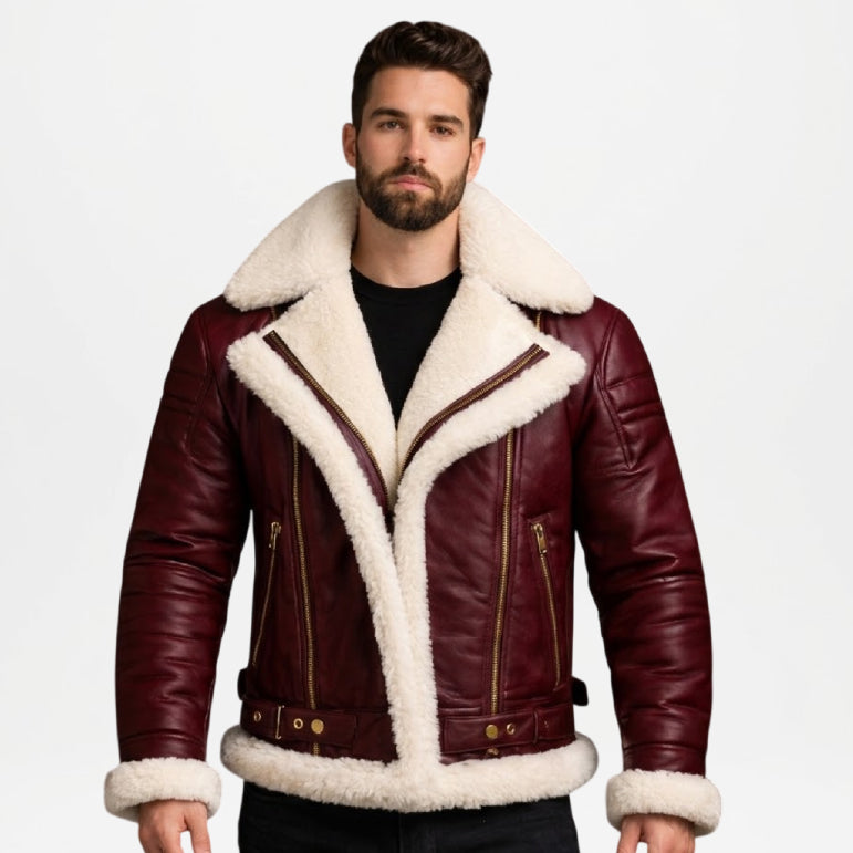 Men Aviator B3 Bomber Maroon Leather Jacket