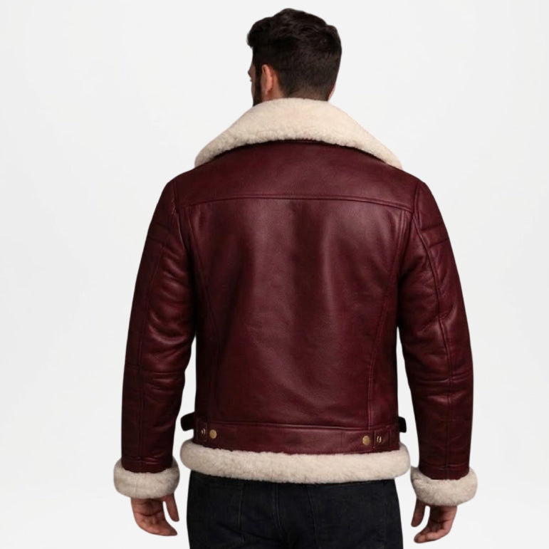 Men Aviator B3 Bomber Maroon Leather Jacket