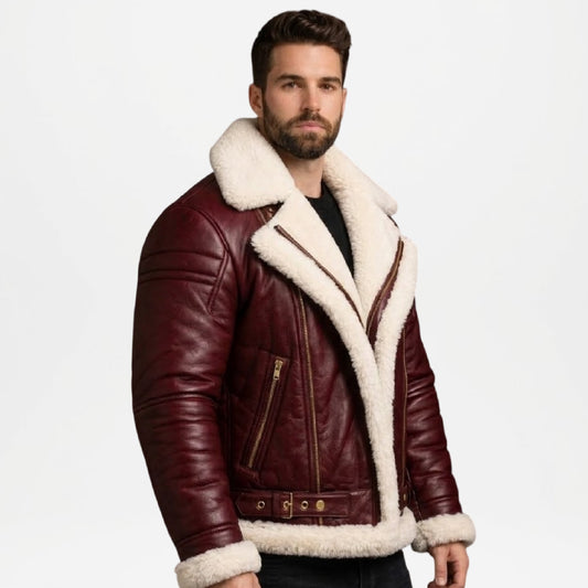Men Aviator B3 Bomber Maroon Leather Jacket