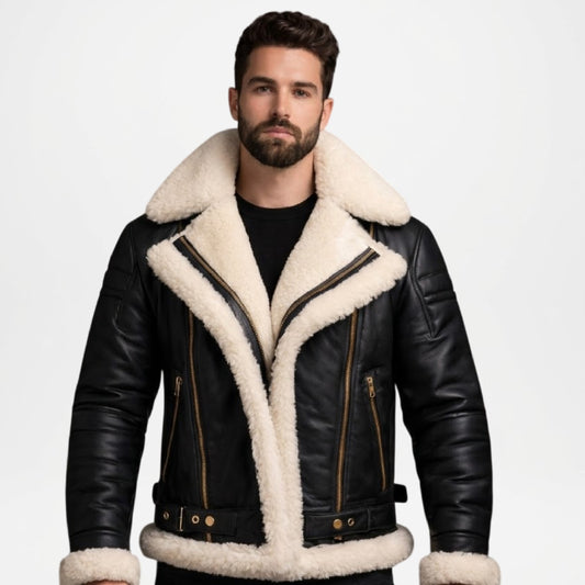 mens black aviator b3 bomber jacket