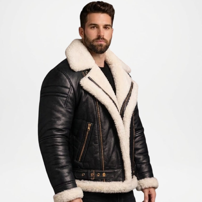 mens black shearling aviator jacket