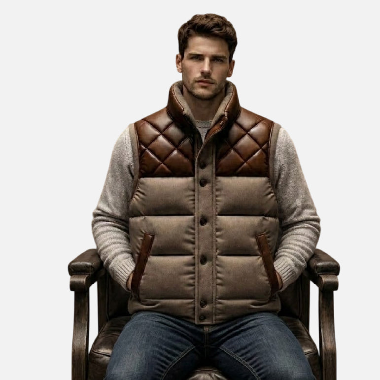 mens quilted puffer jacket brown
