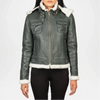 Fiona Green Shearling Hooded Leather Jacket for Women
