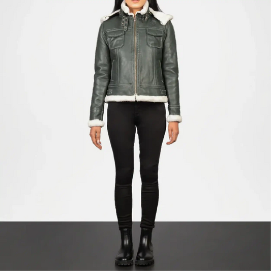 Hooded Leather Jacket for Women