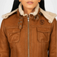 brown leather aviator jacket with fur collar
