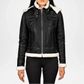 Black Shearling Hooded Leather Jacket for Women