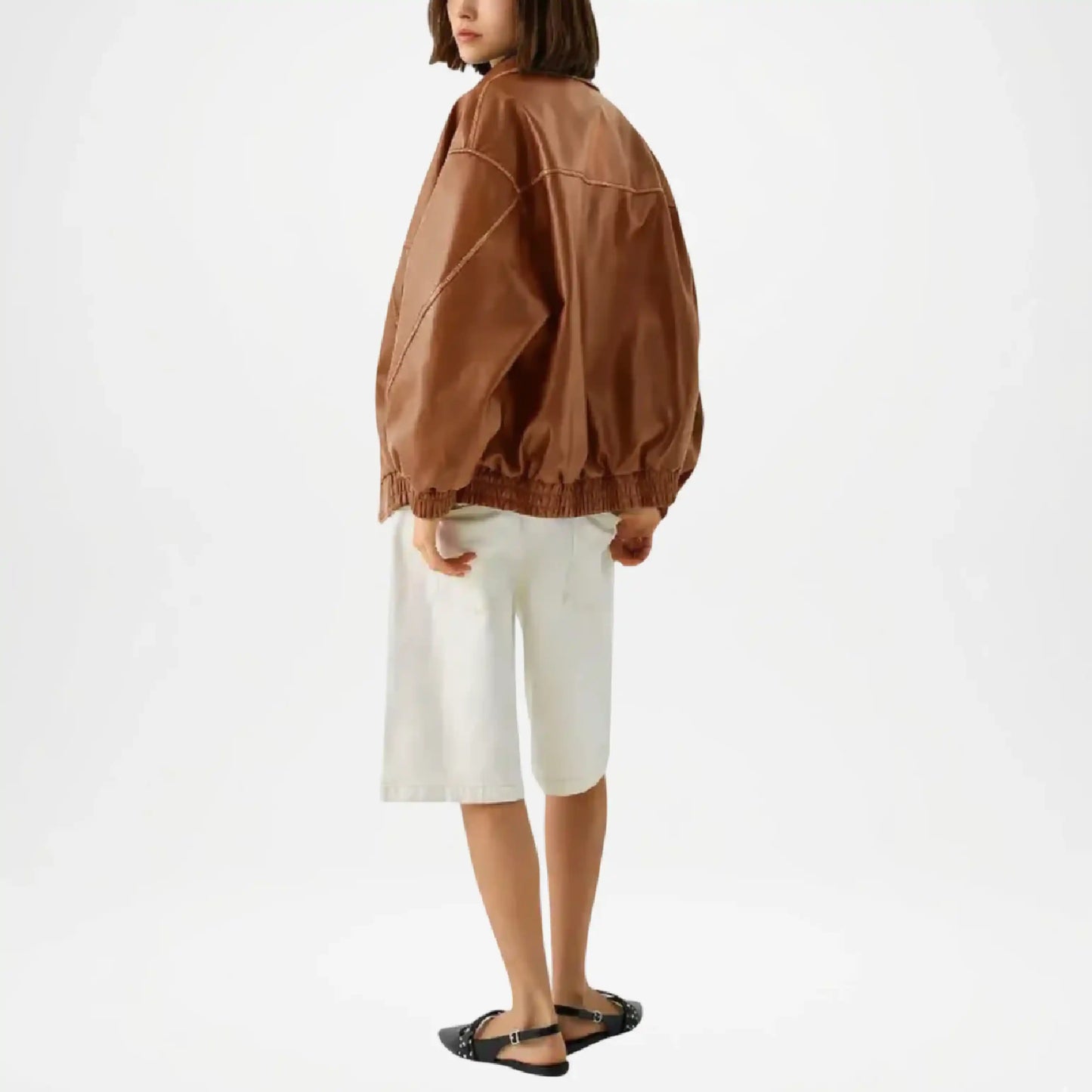 womens brown aviator leather bomber jacket