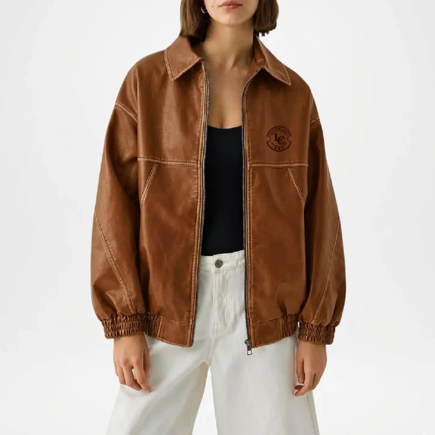 womens brown leather bomber jacket flair style