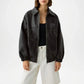 womens black leather bomber jacket flair style