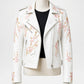 Floral White Leather Biker Jacket for Women