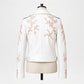 Floral White Leather Biker Jacket for Women