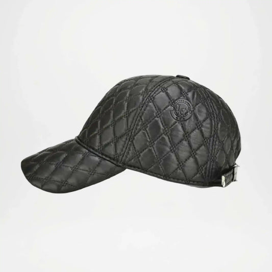 Frampton Black Padded Genuine Leather Cap for Men