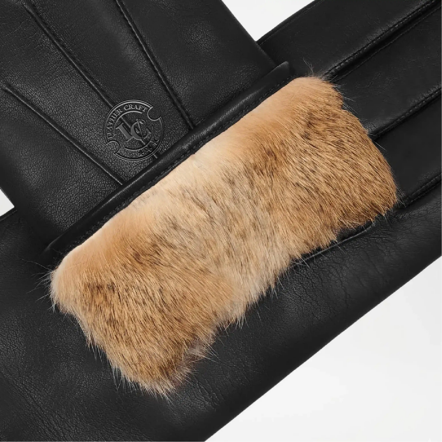 Black Italian Lambskin Leather Gloves with Rabbit Fur Lining